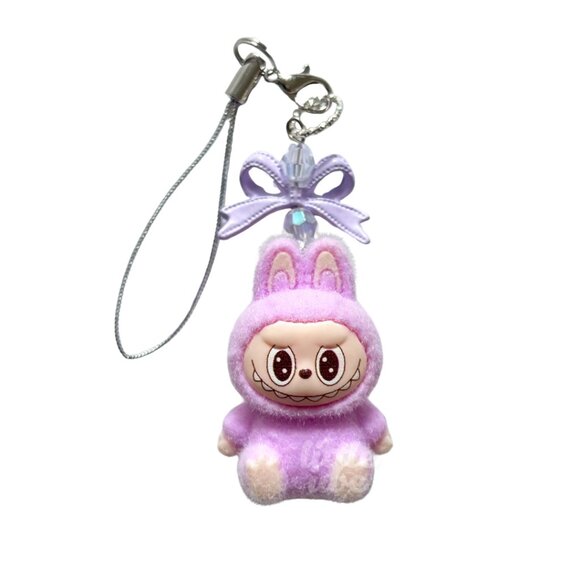 [SET OF 4] Mini Flocked Monster Keychain / Phone Charm - Sitting figure - Picture 4 of 5